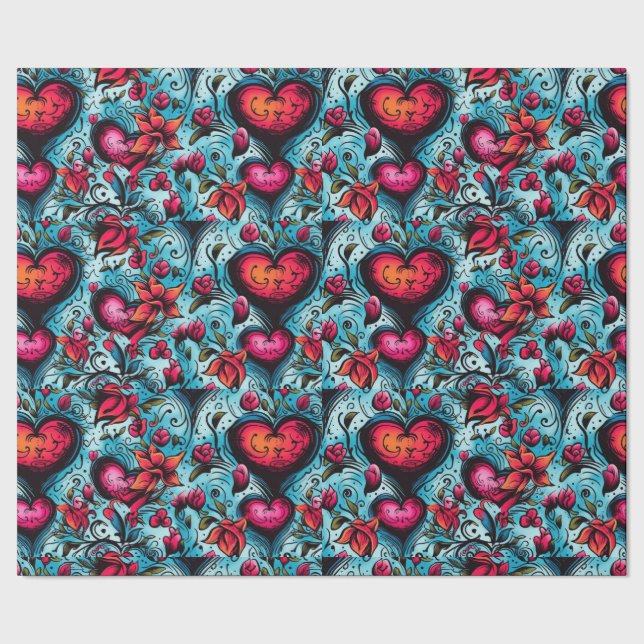 Papel De Regalo Tattoo Blue Hearts Tema (Costura)
