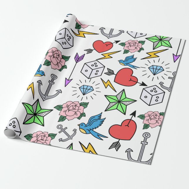 Papel De Regalo Tatuaje de la vieja escuela (Desenrollado)