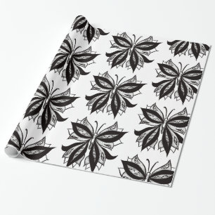 Papel De Regalo Tatuaje Tribal Blanco Y Negro De Mariposa
