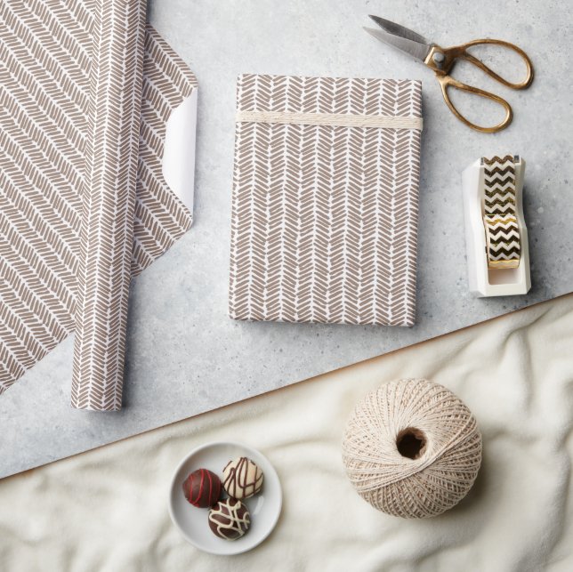 Papel De Regalo Taupe beige marrón blanco rayas zigzag (Artesanía)