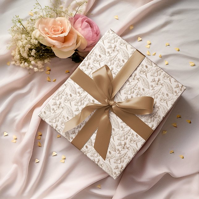 Papel De Regalo Taupe Brown Deja Patrón Floral En Ivory Ecru (Subido por el creador)