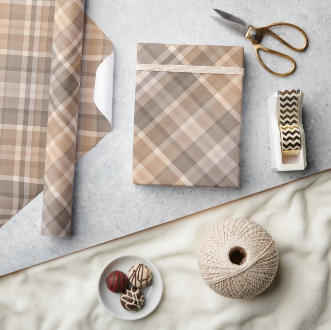 Papel De Regalo Taupe Brown Gingham (Artesanía)
