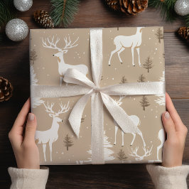 Papel De Regalo Taupe y White Scandinaviavian Reindeer Woodland Wr