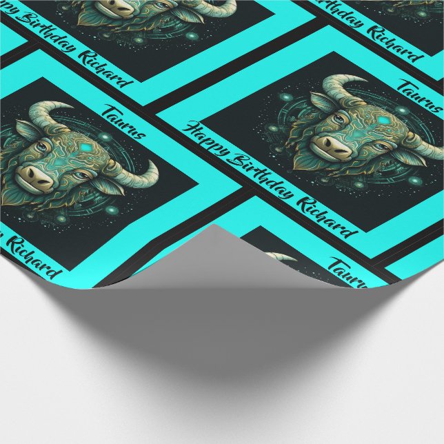 Papel De Regalo Taurus Añadir nombre Cumpleaños Regalo de Horóscop (Esquina)