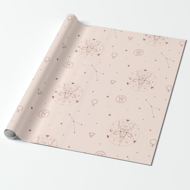 Papel De Regalo Taurus Zodiac Pattern in Brown and Burgundy (Desenrollado)