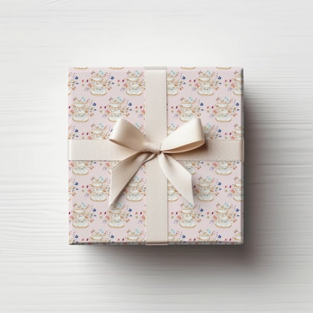 Papel De Regalo Taza de Té Rosa (Pink Floral Teacup Bridal Shower Wrapping Paper by Painted Paperie
)