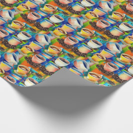Papel De Regalo Tazas de café azules amarillas patrón acuarela