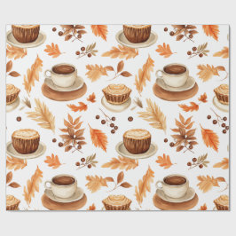 Papel De Regalo Tazas de café de otoño acogedor y hojas en cálida
