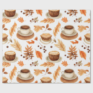 Papel De Regalo Tazas de café de otoño acogedor y hojas en cálida