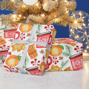 Papel De Regalo Tazas de chocolate caliente de Navidad y galletas