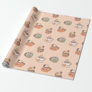 Papel De Regalo Tazas de otoño y envoltorio Kawaii de pastel de ca