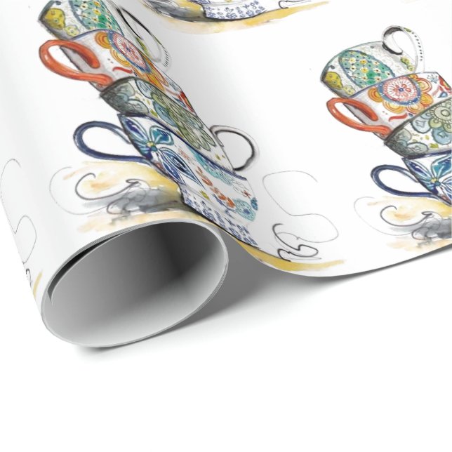 Papel de Regalo - Tazas de Té Antiguas (Esquina del rollo)