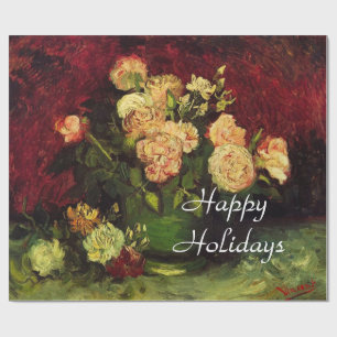 Papel De Regalo Tazón con peonías y rosas, Vincent van Gogh.