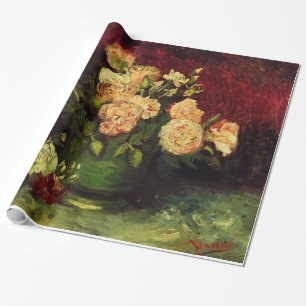 Papel De Regalo Tazón con peonías y rosas, Vincent van Gogh.