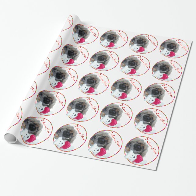 Papel De Regalo Te Amo Cachorro Pequinés (Desenrollado)