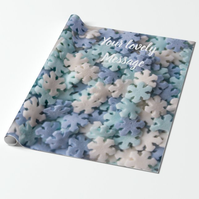 Papel De Regalo ¡Te amo con un encantador mensaje de copos de niev (Desenrollado)