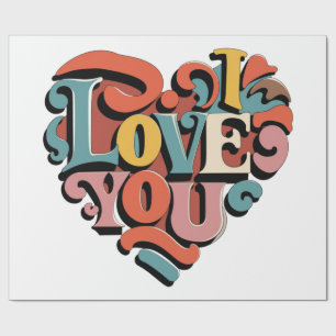Papel De Regalo Te Amo Corazón Retro Psicodelia