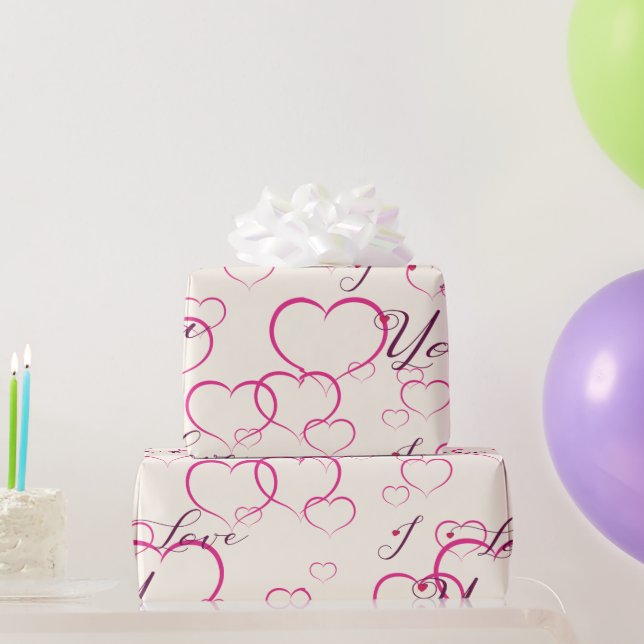 Papel De Regalo Te amo - Corazones flotantes rosados (Regalos de fiesta)