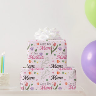 Papel De Regalo Te Amo Mamá Mejor Madre Patrón de Tipografía Flora