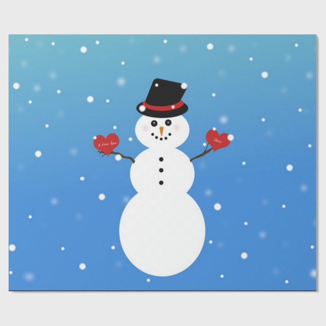 Papel De Regalo Te amo más muñeco de nieve (Superficie plana)