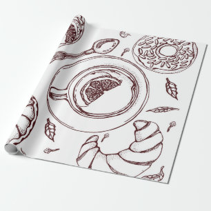 Papel De Regalo Té, bollería, cruasán, cosecha, mano