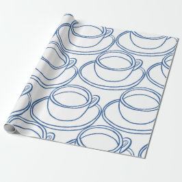 Papel De Regalo Té-cups de arte de línea azul y blanca