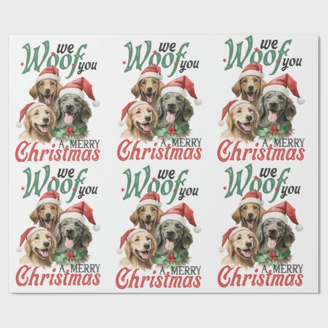 Papel De Regalo Te Damos Un Feliz Perro De Navidad Con Sombreros D (Superficie plana)