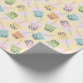 Papel De Regalo Té de burbuja de estilo kawaii lindo en amarillo c