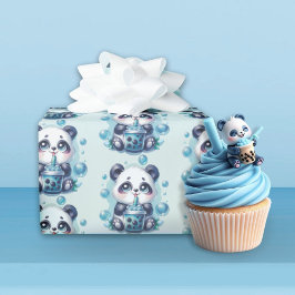 Papel De Regalo Té de burbuja de panda y Boba azul