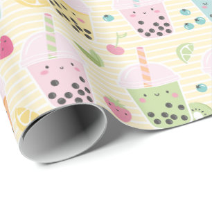 Papel De Regalo Té de burbuja mate sobre rayas amarillas y blancas