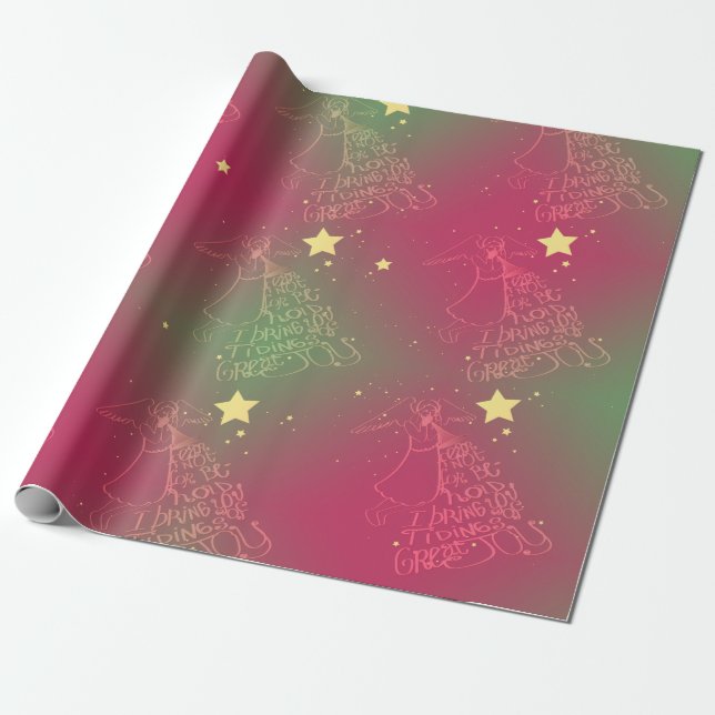Papel De Regalo "Te Traigo Tidings..." Angel Green Pink (Desenrollado)