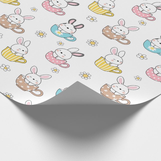 Papel De Regalo Té y daisies en conejanos de Pascua (Esquina)