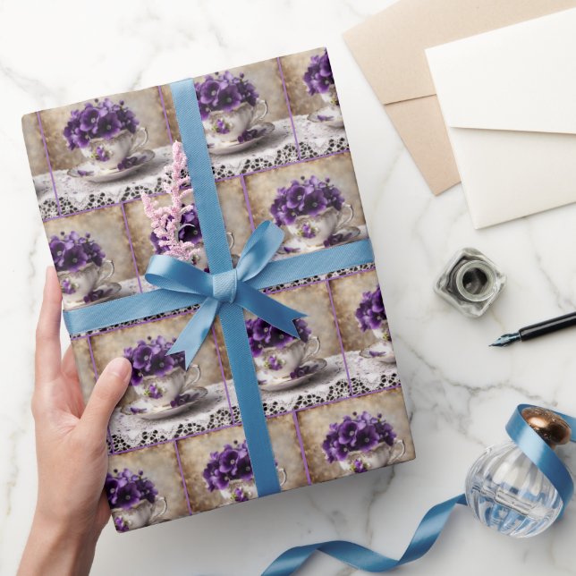 Papel De Regalo Teacup y violetas vintage (Regalar)