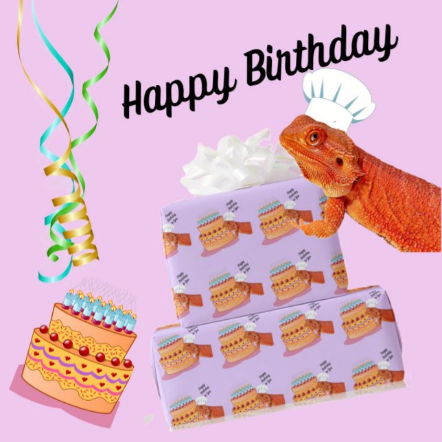 Papel De Regalo Teak the Birthday Beardie (Dragón con barba) (Teak's birthday wrapping paper)