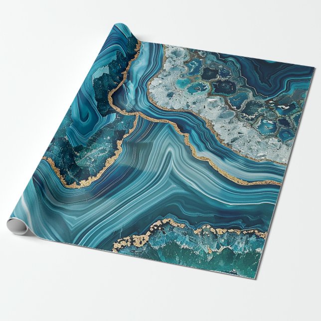 Papel De Regalo Teal Agate Wrapping Paper (Desenrollado)