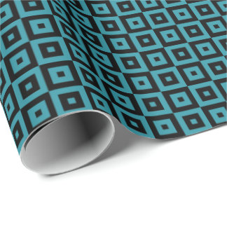 Papel De Regalo Teal and Black Art Deco Squares Geometric