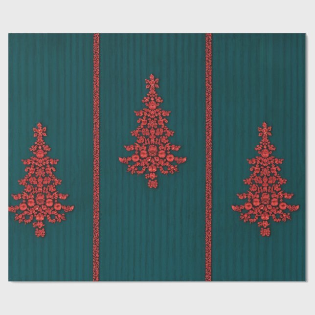 Papel De Regalo Teal and Red Crystal Christmas Trees (Superficie plana)