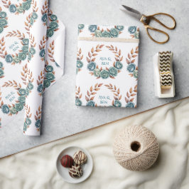 Papel De Regalo Teal Roses and Copper Leaves Wedding