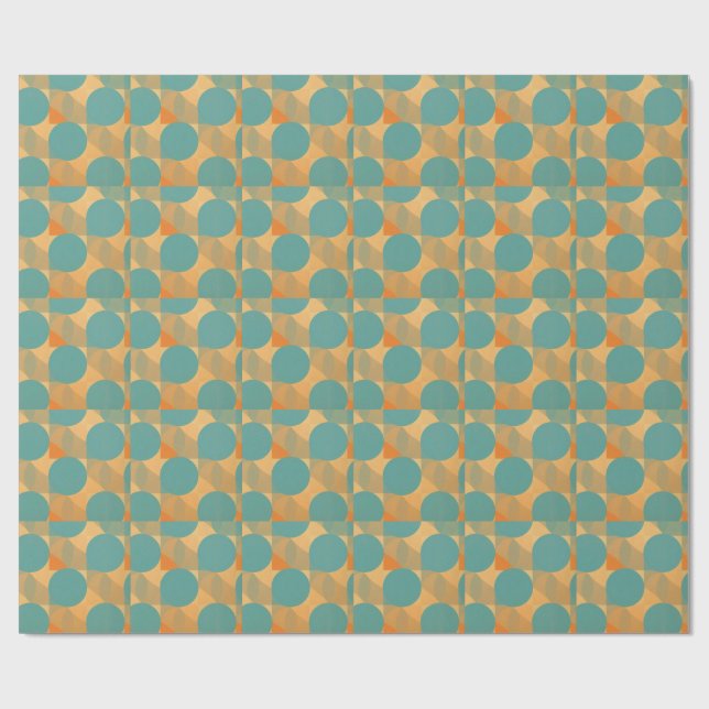 Papel De Regalo Teal, Tan, and Orange in Retro Look Pattern (Superficie plana)