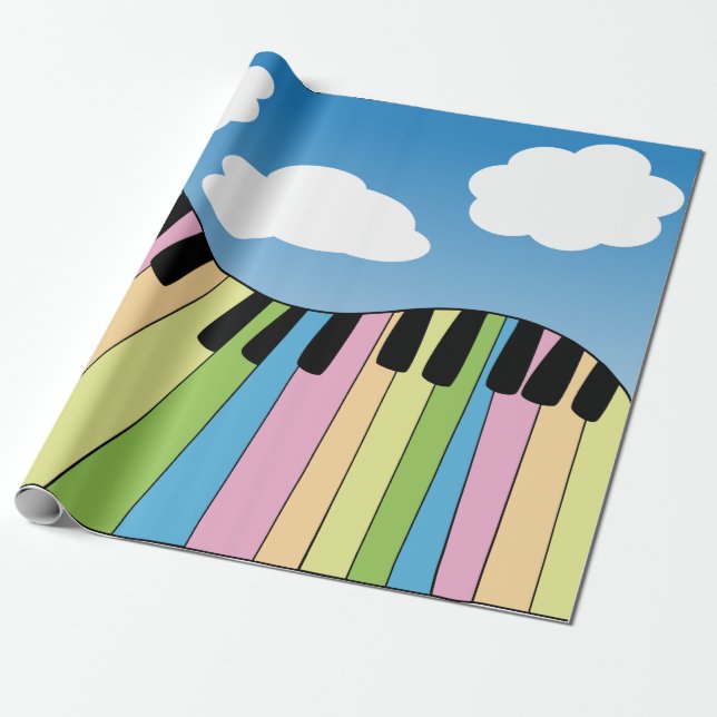Papel De Regalo Teclado Pastel de música piano Nubes cielo azules (Desenrollado)
