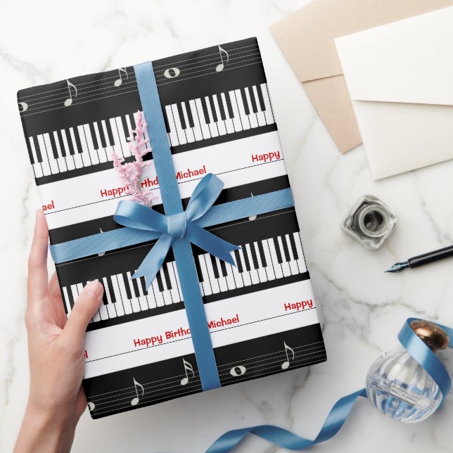 Papel De Regalo Teclado Piano, notas musicales, Personalizado (Regalar)