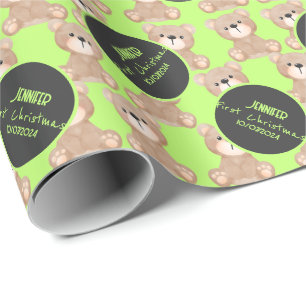 Papel De Regalo Teddy Bear acuarela Primer cumpleaños lima verde