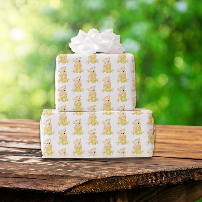 Papel De Regalo Teddy Bear and Honey Gender Neutral Baby Shower (Subido por el creador)