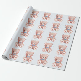 Papel De Regalo Teddy Bear Baby Boy Shower - Soft Blue Stars