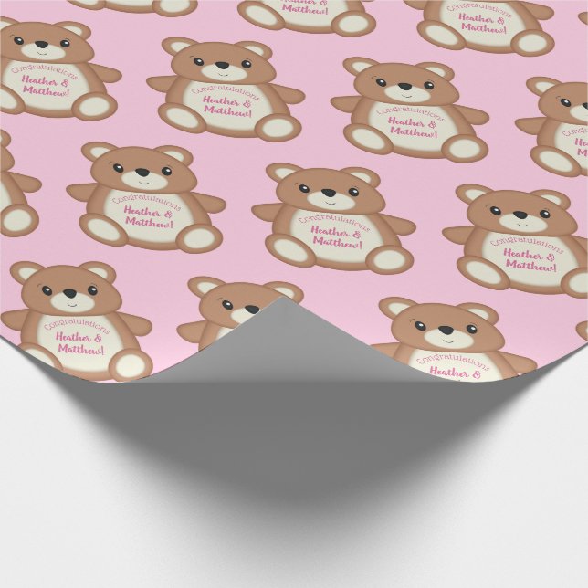 Papel De Regalo Teddy Bear Baby Shower Chica rosa (Esquina)