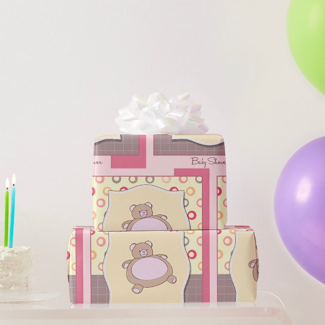 Papel De Regalo Teddy Bear Baby Shower con círculos retro (Subido por el creador)