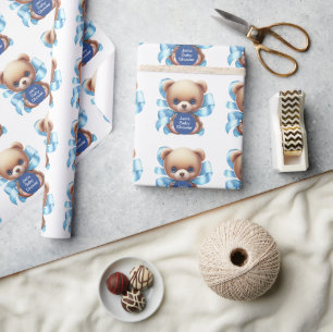 Papel De Regalo Teddy Bear Blue Baby Shower