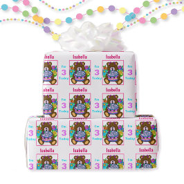 Papel De Regalo Teddy Bear Nacimiento Pastel Nombre Edad Rosa