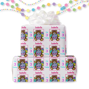 Papel De Regalo Teddy Bear Nacimiento Pastel Nombre Edad Rosa