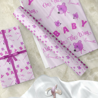 Papel De Regalo Teddy Bear With Pink Purple Text Baby Shower
